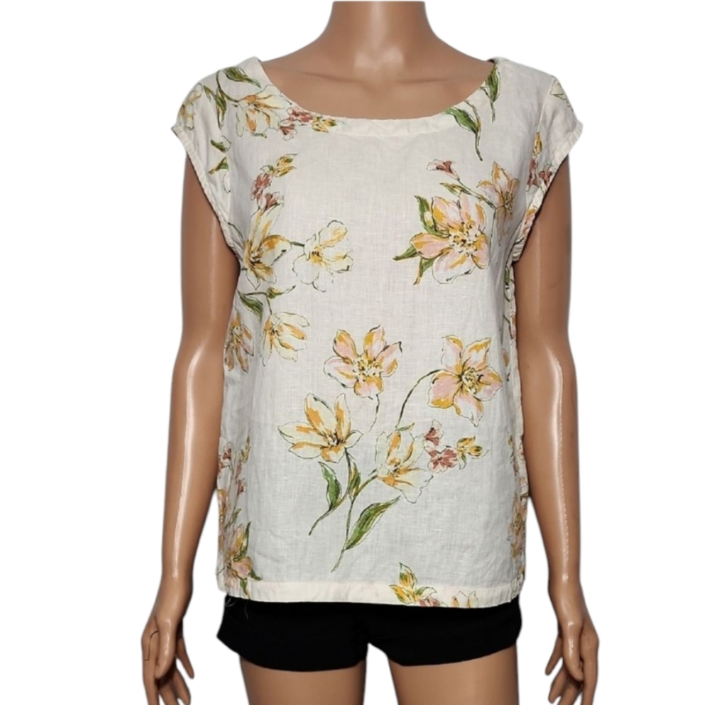 Rachel Roy linen top Tropical Floral Summer Beach Resort Wear Women’s Size S